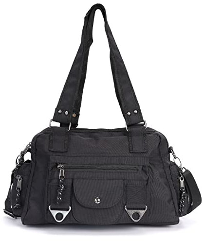 irisaa Schultertasche Damen, Canvas Multifunkionale Umhängetasche, Casual Handtasche mit vielen fächern für Schule Shopping Arbeit, Unisex, DKB Farbe:Schwarz, Einheitsgröße, 1723-10_01_BK_afn