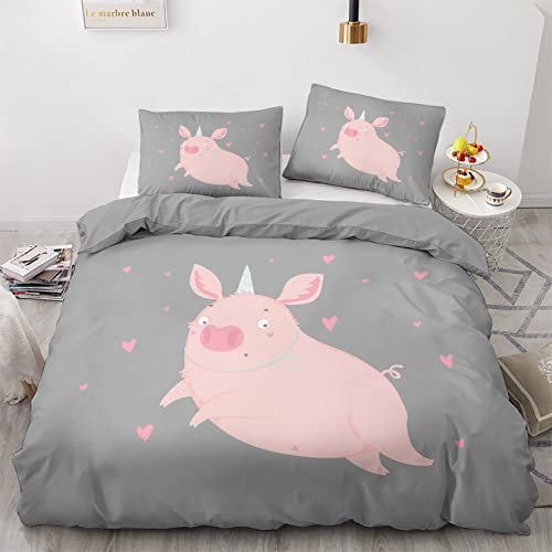 GEDAEUBA Sommer Bettwäsche 135x200 Schweinchen Kawaii - Süße Bauernhoftiere Bettbezug 135 x 200 2er Set, Wendebettwäsche und Kissenbezug 80x80, Weiche Mikrofaser Bettwäsche-Sets mit Reißverschluss