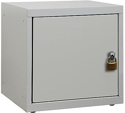 PROREGAL Schließfachwürfel Blocky mit Drehriegelschloss für Vorhängeschloss | HxBxT 40x40x40cm | Lichtgrau | Schließfachschrank Metallspind Wertfachschrank