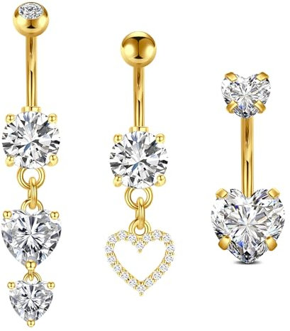 FECTAS 3pcs Bauchnabelpiercing Gold 10mm Chirurgenstahl Bauchpiercing Piercing Bauchnabel Schmuck Herz