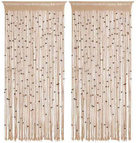 BECHAEO Makramee-Perlenvorhang, Boho-Stil, handgefertigt, Baumwolle, Türvorhang für Tür, Fenster, Holzperlen, Quasten, hängend, Hippie-Raumteiler, Flur, Schrank, Schlafzimmer, Privatsphäre,