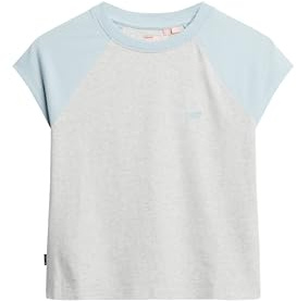 Superdry Damen Essential Raglan-T-Shirt aus Bio-Baumwolle mit Logo Winterhimmelblau/Gletschergrau Meliert 36