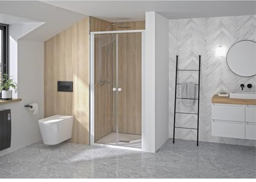 Porte de douche SUPRA 2P pivotante 90cm profilé blanc verre transparent - KINEDO - PA1531BTN