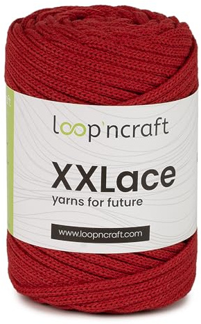 Loopncraft Makramee Garn Rot, 4mm - 65m - 250g, Kettengarn, XXLace Garn, Recycling Garn