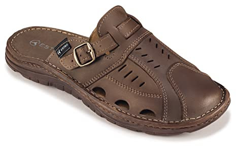 ESTRO Sandales Homme Cuir Mules - Sandales Homme Été Cuir Mules Hommes avec Semelle Antidérapante S4 (43 EU, Brun)