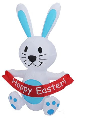 Aufblasbare Osterdekorationen, 1,2 M, Wasserdicht, 210T Polyester, Aufblasbarer Osterhase mit LED-Lichtern, Frohe Ostern, Aufblasbare Kaninchen, Outdoor-Dekorationen (EU)