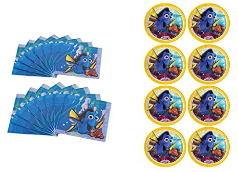 ALMACENESADAN, 5115, Pack festa compleanno; Confezione 8 piatti di cartone 23 cm e confezione 20 tovaglioli di carta 33x33 cm; della licenza (Alla ricerca di Dory)