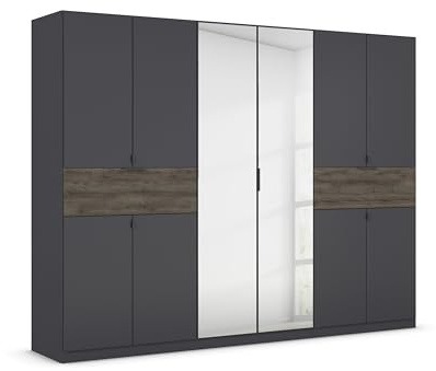 Rauch Möbel TICAO, Schrank, Farbe Grau metallic/Atlantic Oak, Breite 271 cm | Kleiderschrank, Mehrzweckschrank, 10-türig, Spiegel, 2 Schubladen, für Schlafzimmer, Kinderzimmer, Homeoffice, Garderobe
