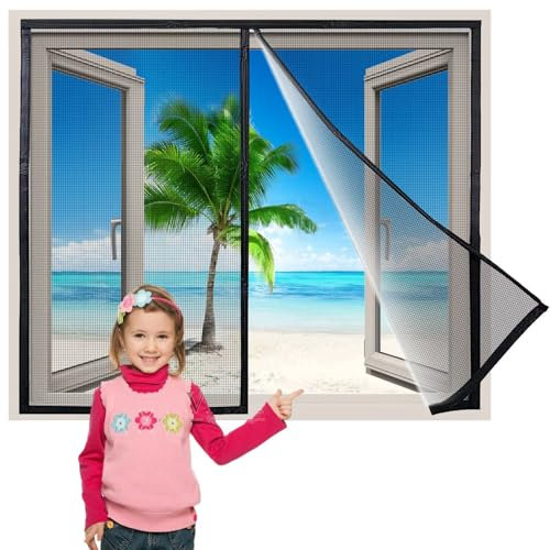 Magnet Fliegengitter Fenster Insektenschutz 70x120 cm, BalkonFenster mit Magnetband Insektenschutz Vorhang Fliegengitter BalkonFenster Innovativ, Schwarz
