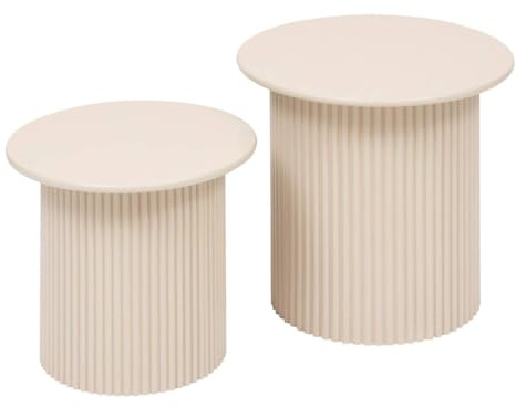 Atmosphera – 2er-Set Beistelltische „Eino Beige“, rund, 40 cm Durchmesser, geriffeltes Design – für Wohnzimmer, Schlafzimmer, Beistelltisch