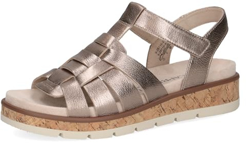 CAPRICE Damen Sandalen flach aus Leder mit Klettverschluss, Beige (Taupe Metallic), 41 EU