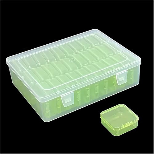 Forever bene 31-Piece Green Plastic Boxes, Mixed Sizes, Craft Sorting | 1 Clear outer case 22.5 x 17.5 x 6 cm; 30 Green inner boxes 5.5 x 5.5 x 2 cm each For beads charms and diamond-painting in