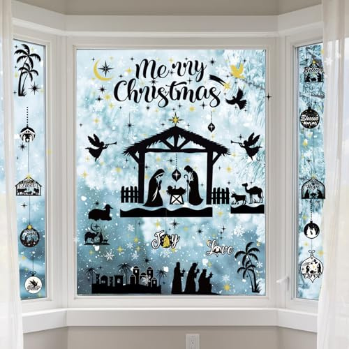 DPKOW Adesivi per finestre di Natale Santa Snow Flakes Window Clings per decorazioni di finestre di Natale Xmas Party Supplies, 12pcs