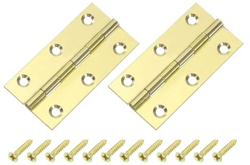 sourcing map 2 Pcs Folding Butt Hinges, 2.5 Inch Brass Small Door Hinges Butt Cabinet Hinges Folding Craft Hinges with Screws for Door Wooden Boxes Windows Dressers, Gold Tone