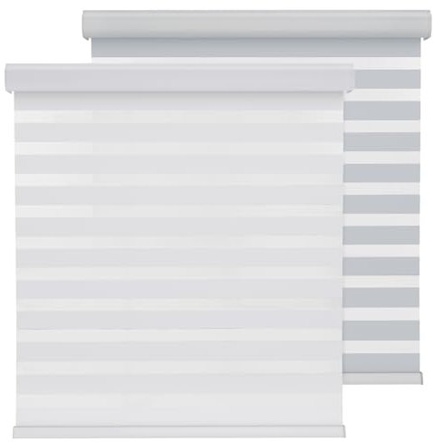 FEBORY Zebra Blinds - Cordless Roller Window Shades, Dual Layer Light Filtering Roller Shades, 36.5 W X 72 H, White, Easy Install Day Night Window Blinds for Home, Office, French Door