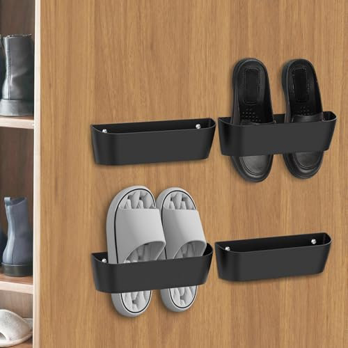 Domemit Schuhhalter Wand Wohnmobil, Schuhorganizer Camping mit Ohne Bohren Selbstklebend oder Bohren, Schuhregal zur Wandmontage, Tür Schuhaufhänger - Kunststoff, Schwarz 4 Stück