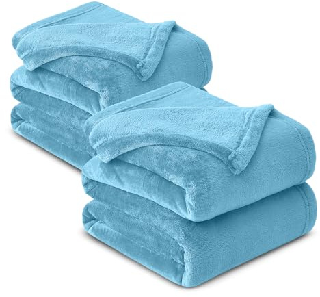 Hafaa Fleece Blanket Throw King Size XXL Pack of 2 - Fluffy Soft Warm Versatile Extra Large Cosy Throws Blankets for Bed/Sofa/Couch, Light Blue, 230x270cm