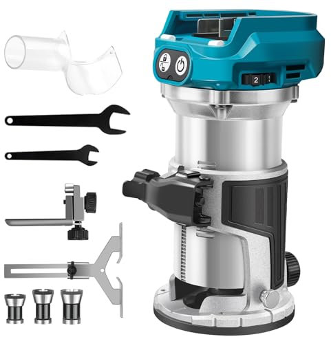 ZUYIYI Kabelloser kompakter Holzfräser für Makita 18 V Akku (Bare Tool), Carving 1/4 Zoll Spannzange, bürstenloser Handflächenfräser, 28000 U/min, 6 Geschwindigkeiten, feste Basis, Fräser mit Kante