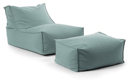 mokebo® Outdoor Sitzsack und Pouf für Kinder & Erwachsene 'Der Sundowner', Bean Bag mit Füllung oder Bodenkissen für Indoor & Outdoor, auch als Liegekissen, Relaxliege mit Hocker in Himmelgrau