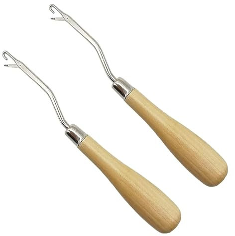 Latch Hook Tool Wooden Handle Crochet Hooks Set Latch Hook Rug Kit Ergonomic Grip Handle for Hair Extension Braid Carpet Making and Other Craft