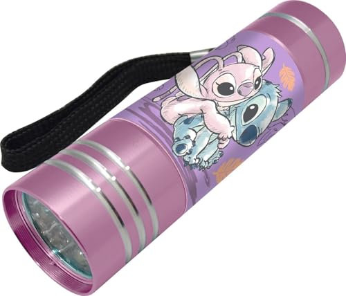 Disney Mini lampe torche Stitch et Angel Design Stitch Angel et Scrump, 9 LED, avec sangle de poupée, cadeau pour filles | Rose