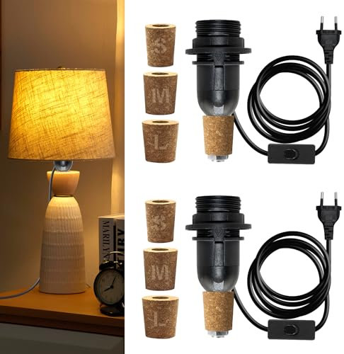 2PCS Kit Lampe Bouteille, 240CM Câble, Noir Douille E14 avec Interrupteur, Adaptateur Lampe Bouteille, 3 Couvercles en Bois, Support Douille Ampoule pour Bouteille, Convient pour Diverses Bouteilles