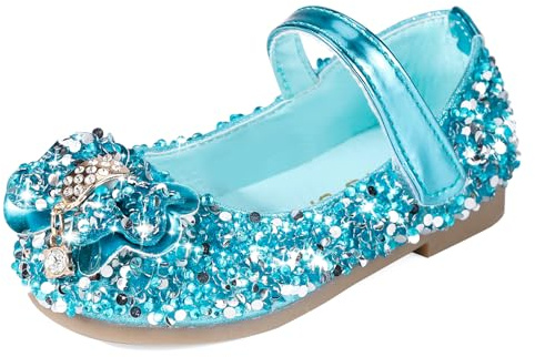 MK MATT KEELY Chaussure Princesse Fille Ballerine Mary Jane Scintillantes Enfants Chaussures pour Fêtes et Anniversaires,Bleu avec Arc,23.5 EU(CN25)