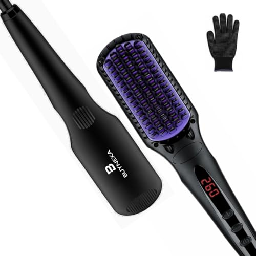 BUYNEXA Professional 3-in-1 Hair Straightener Brush – Quick-Heating Ceramic Ionic Hot Comb with Anti-Scald Safety, LCD Display & Dual Voltage for Travel and Everyday Use