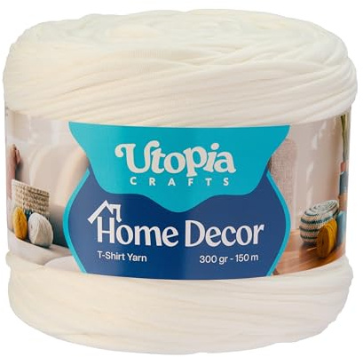 Utopia Crafts T-Shirt Fettuccia Uncinetto 300g 150m – Filo Morbido Elastico per Cestini, Borse, Tappeti, Macramè & Decorazione Casa, Oeko-Tex (Bianco)