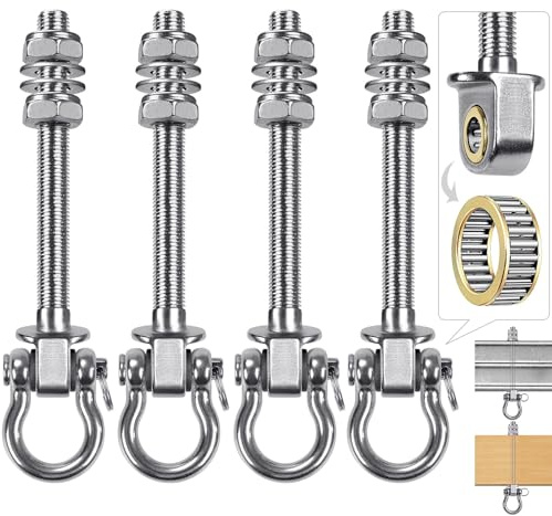BeneLabel 4er Schaukelhaken Lager, 175mm Hängematte Befestigung Holzbalken M10 Schwerlast Hängesessel Aufhängung Betondecke Edelstahl Drehbar Boxsack Deckenhalterung ösenhaken zum Schrauben, Bis 680kg