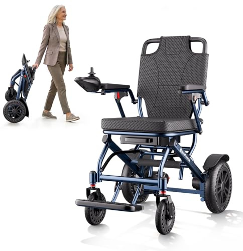 D14 Folding Electric Wheelchair for Adults with Removable Lithium Battery (Blue)