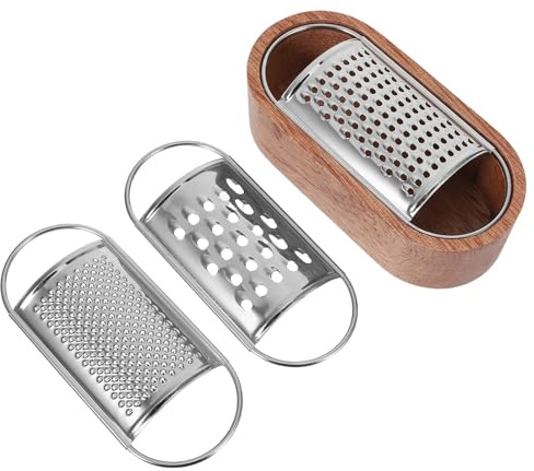 KICHOUSE Grattugia per Formaggio in Legno con Contenitore in Acciaio Inox, Facile da Pulire e Compatta, per Cucina e Tavola, Design Elegante e Moderno