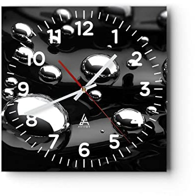 Modern Wanduhr Chrom Metall Reflexion 30x30cm Quadrat Klein Wand Uhr Glas Analog Zimmeruhren Küche Büro Wohnzimmer Glasuhr Wall Clock Dekoration Design Wanddekoration Küchenuhr C4AC30x30-2525