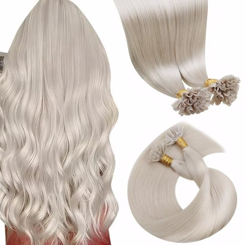 LaaVoo Blonde Hair Extensions U Tip Real Human Hair, Remy Straight White Blonde Real Hair Extensions, Hot Fusion for Invisible & Stable 50s 50g 14 Inch #60