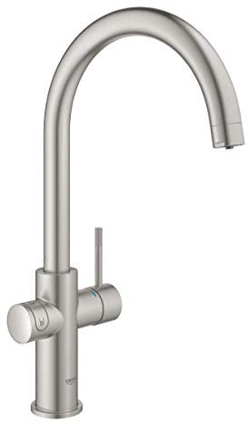 GROHE Blue Home - Starter Kit (C- Auslauf, 3 gefilterte und gekühlte Wasserarten, für GROHE Blue Filter S-Size, Bluetooth 4.0* & WIFI Datenkommunikation), supersteel, 31455DC1