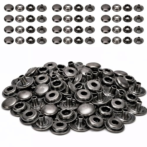 Weddecor 15mm Large Press Studs Heavy Duty Iron Four Parts Snap Fasteners for Leathercrafts, Boat Cover, Repair, Replacement, Clothing, Gunmetal, 100 Sets