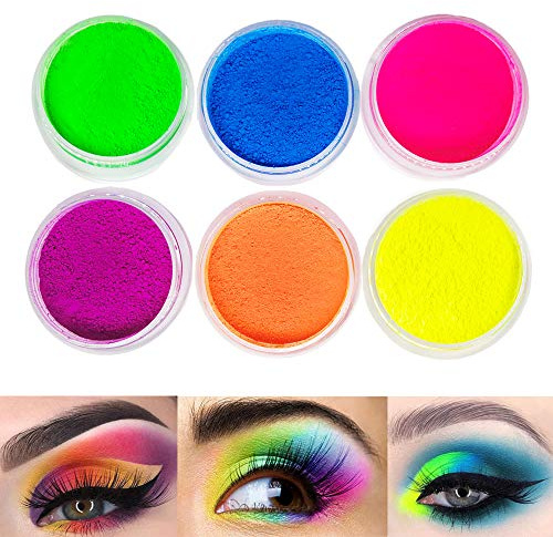 FindinBeauty Pigmento de neón en polvo, 6 colores claros mezclados, pigmentos fluorescentes, mate de mica tinte, set de maquillaje neón