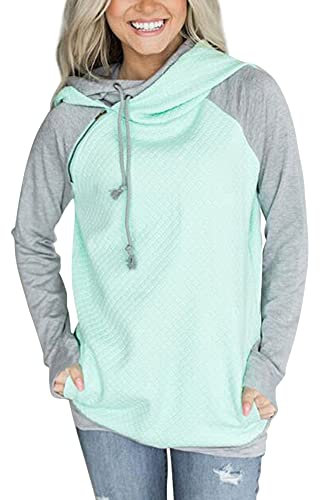 Aitos Pulli Damen Hoodies Damen Pullover Kapuzenpullover Sweatshirt Pulli Zweifarbige Longsleeve Tops Doppelte Kapuzenpulli Casual,C-mintgrün,XXL