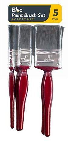 Red Wood with Synthetic Bristles Paint Brushes, Pack of 5 - Assorted Sizes, Ideal for Home Painting & Decorating Tasks