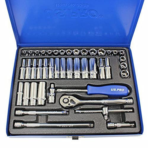 43pc 1/4'' dr Metric & AF, Imperial Socket Set, Ratchet, Bars US Pro