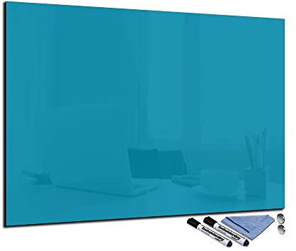 Glas-Magnettafel Blau 70x100 cm Whiteboard Wand Beschreibbar Magnetisch Pinnwand Küche Office Büro mit Zubehör Wochenplaner Abwischbar Deko Memoboard Tafel