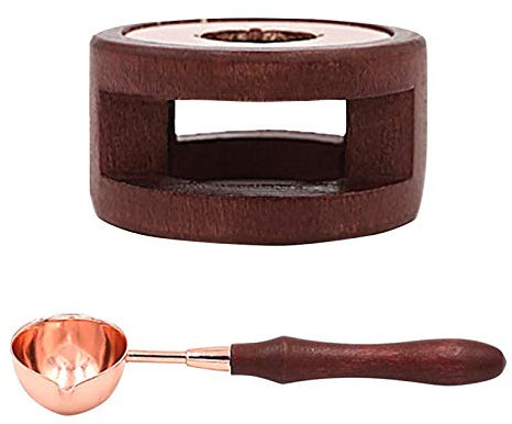 QOTSTEOS Wax Seal Kit, Wooden Stand Wax Heater Pot and Melting Spoon for Arts Crafts, Furnace Tool (Stove+Spoon)