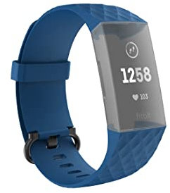 Hama Fitbit Uhrenarmband 22 mm (verstellbares Ersatzarmband für Smartwatch Fitbit Charge 3 und Charge 4, Fitbit Armband zum Tauschen, Wechselarmband aus TPU, Edelstahl Schnalle) blau