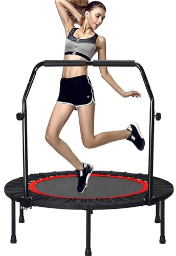 Fitness-Trampolin 102 cm für Erwachsene mit Haltestange, 3-Fach höhenverstellbar, leise Bungee-Seile, bis 150 kg belastbar