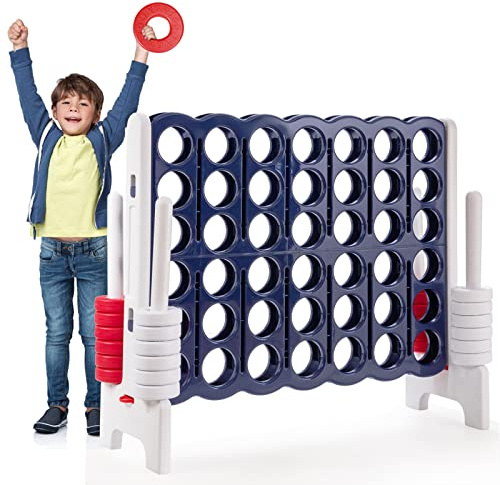 COSTWAY Vier-Gewinnt Spiel, 4 Gewinnt Spielbrettsätze, Vier in Einer Reihe Spiel mit 42 Jumbo Ringen und Schieberegler zum schnellen Neustart für Kinder und Erwachsene (Weiß)