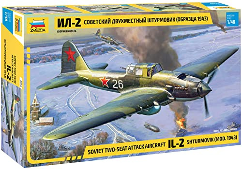Zvezda 4826 1:48 Sov. IL-2 Stormovik mod.1943 - Modellbausatz,Plastikbausatz, Bausatz zum Zusammenbauen, detaillierte Nachbildung, unlackiert