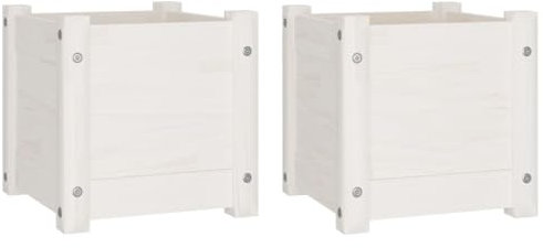 vidaXL 2x Madera Maciza de Pino Jardineras Macetero Caja Flores Plantas Soporte Jardín Patio Terraza Balcón Decoración Adorno Blanco 31x31x31 cm