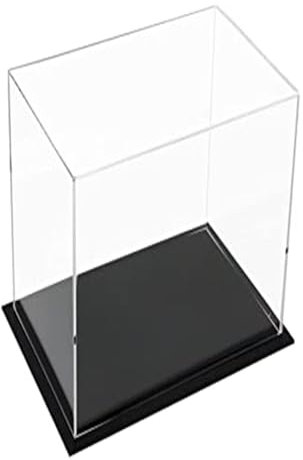 MEEC Vitrine acrylique transparente, boîte de comptoir de montage avec base noire, vitrine de protection anti-poussière pour figurines d'action, jouets à collectionner (20x15x35CM)