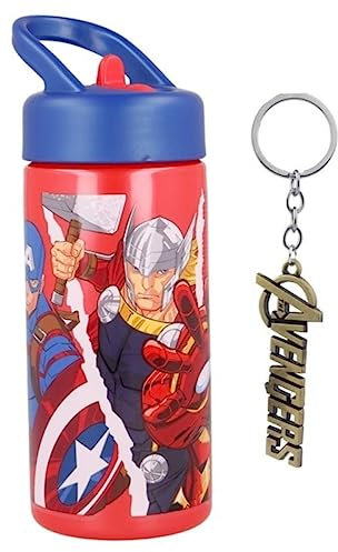 Marvel Avengers wiederverwendbare Trinkflasche, Trinkflasche mit integriertem Griff für einfaches Tragen, Schule, Mittagessen, Kinder, 410 ml (Avengers)