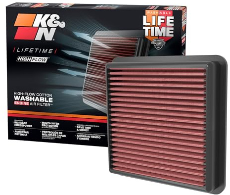 K&N [High-Flow Original Lifetime Engine Air Filter] Increase Power: Premium Washable: compatible with 2020-2025 Hyundai/Kia:Elantra, i30, Kona, K4, 33-5118